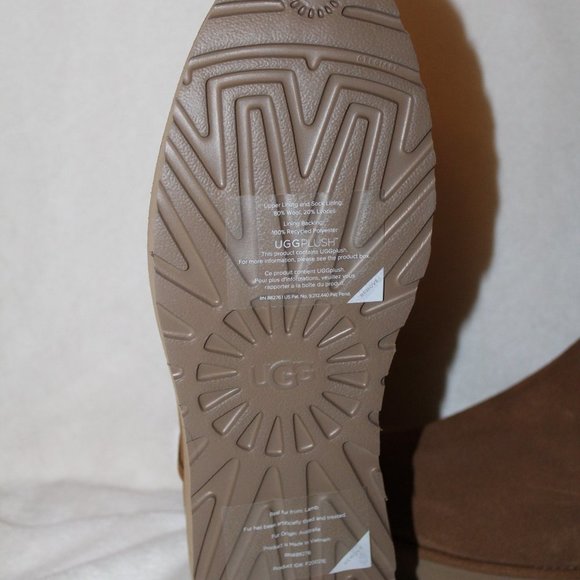 NIB UGG MINI SUEDE SHEARLING LINED WEDGE CLASSIC SLIM BOOTS CHESTNUT - Picture 7 of 10